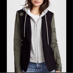 Veronica Beard Black and Green Blazer with Zip-In Hoodie